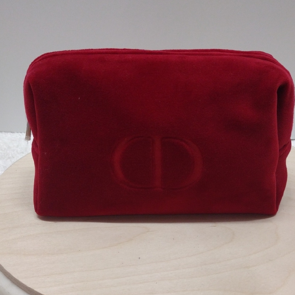 Christian Dior Red Velvet Small Cosmetic Pouch Travel Bag
